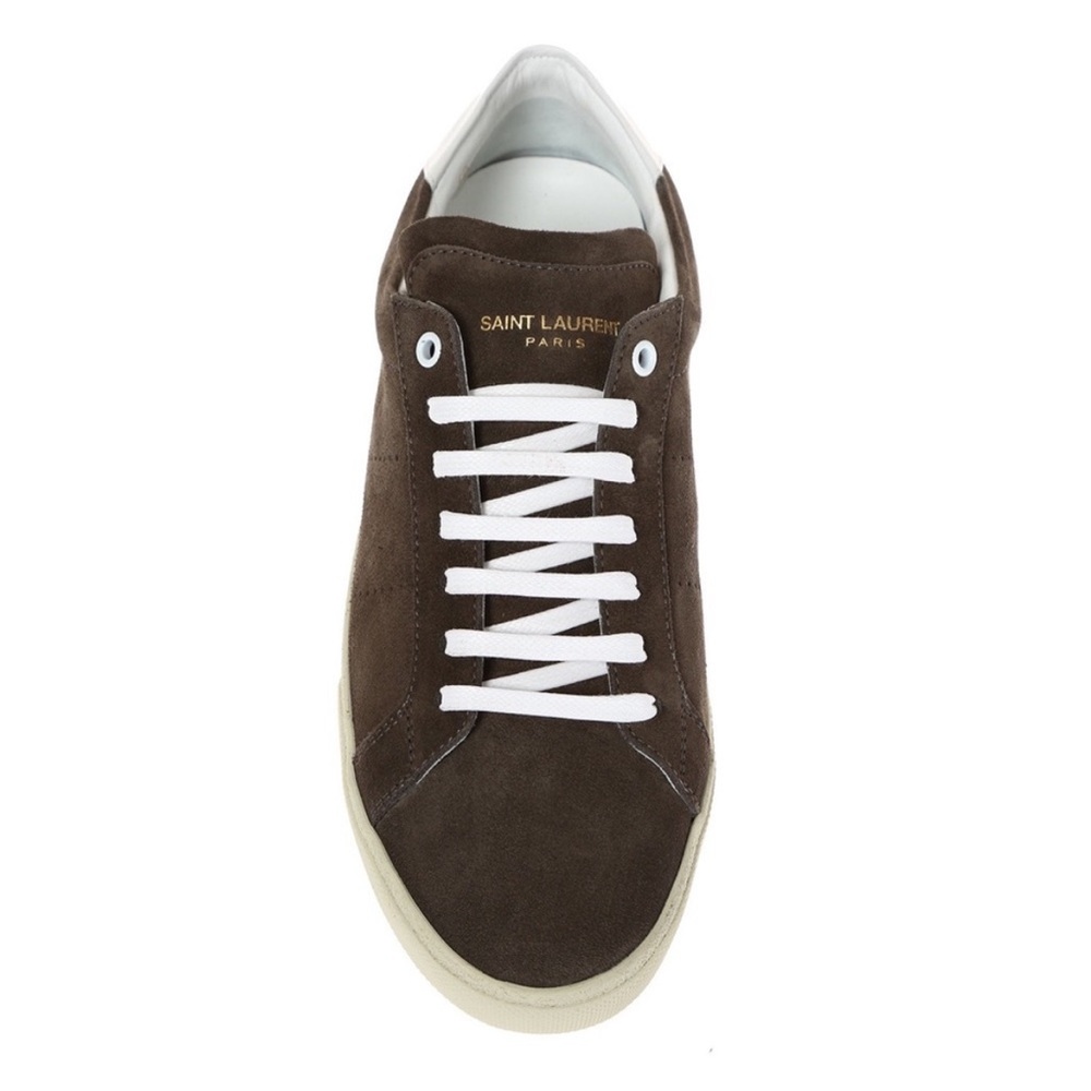 YSL Saint Laurent Court Classic Brown Suede White Leather & Beige Soles EU 39